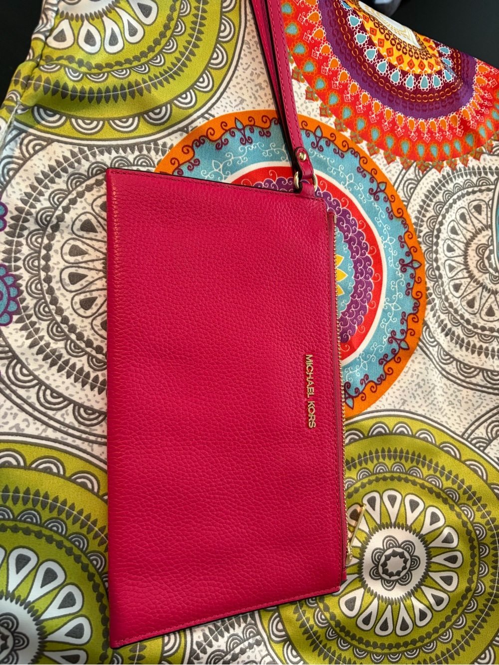 Michael Kors Hot Pink Leather Wristlet Clutch